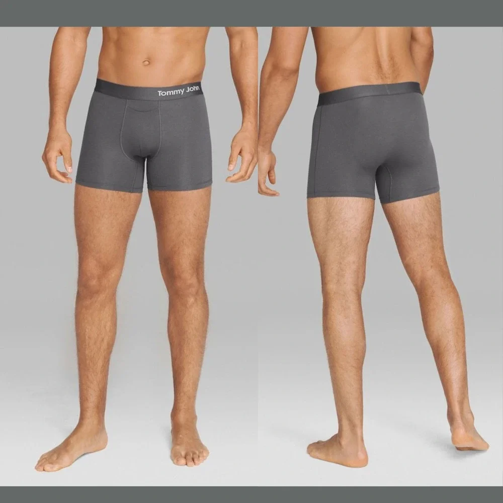 NWT $32 TOMMY JOHN [ medium ] Cool Cotton 4 Inch Boxer Briefs in Iron Grey U1715